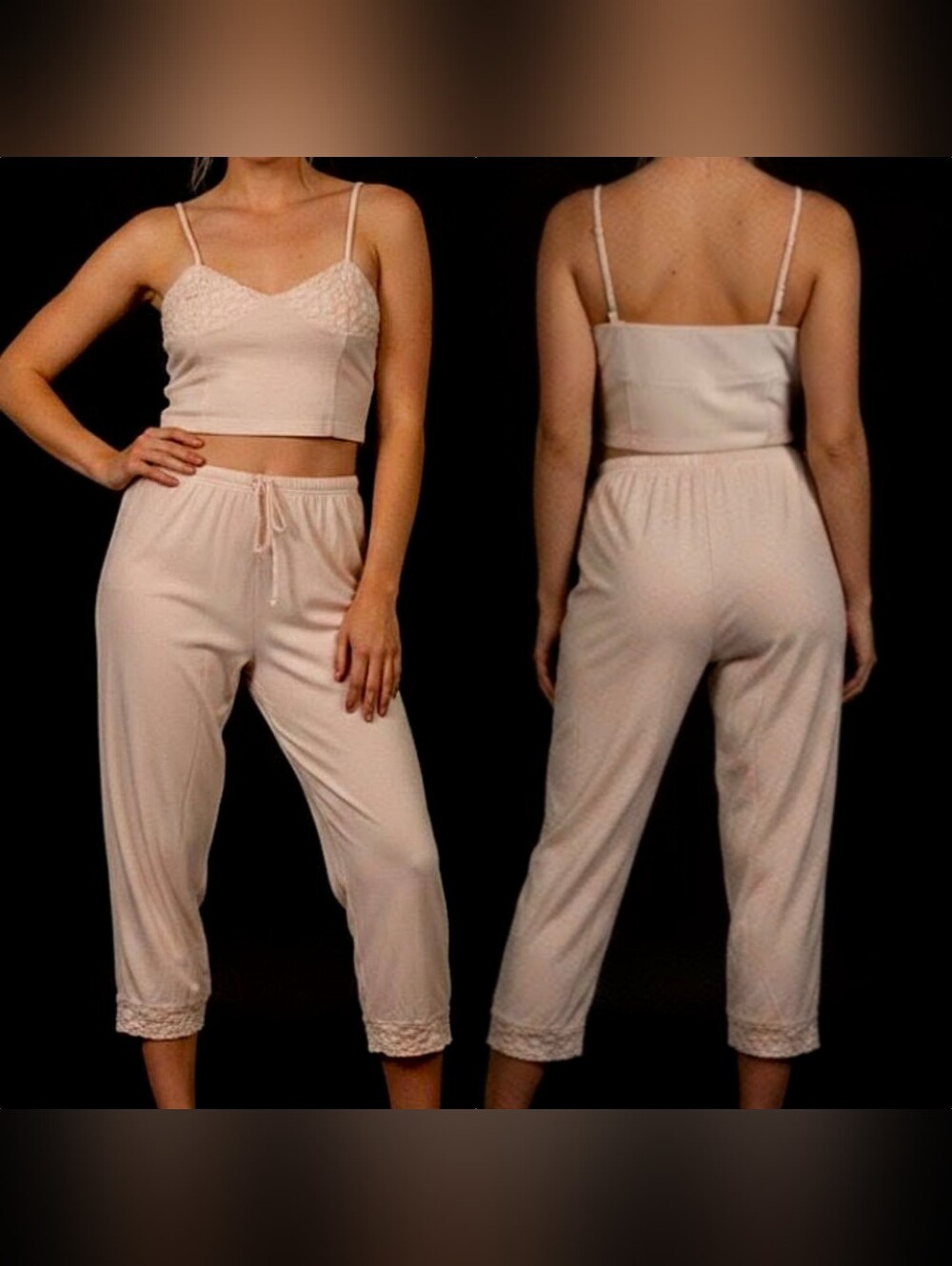 Vtg 90s Y2K Victorias Secret pink crochet crop bustier loungewear set M/L NWOT